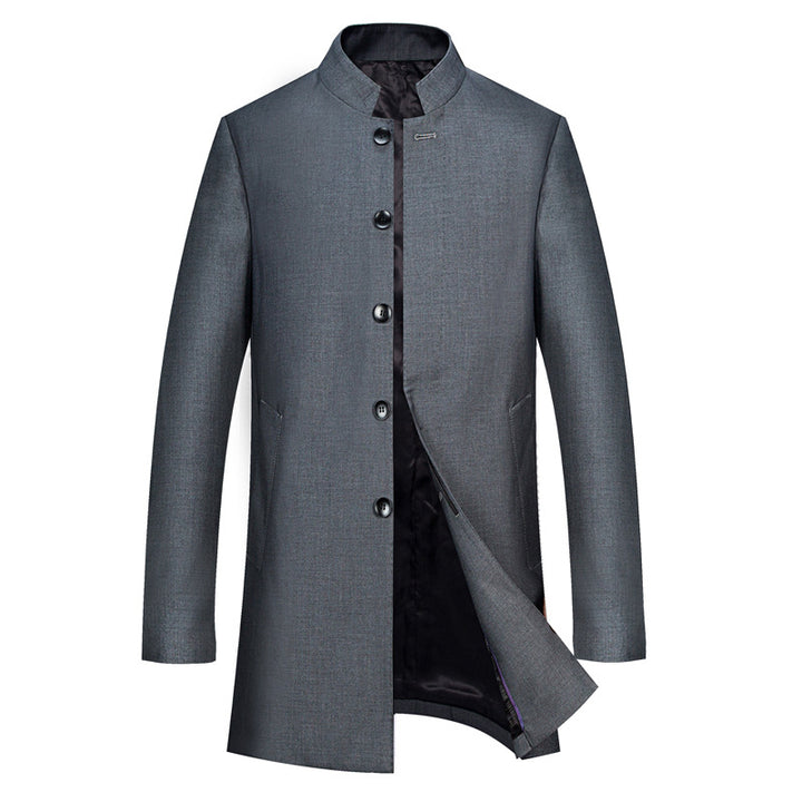 Men's Single-Breasted Coat with Stand-up Collar and Tailored Silhouette Mune Fashion