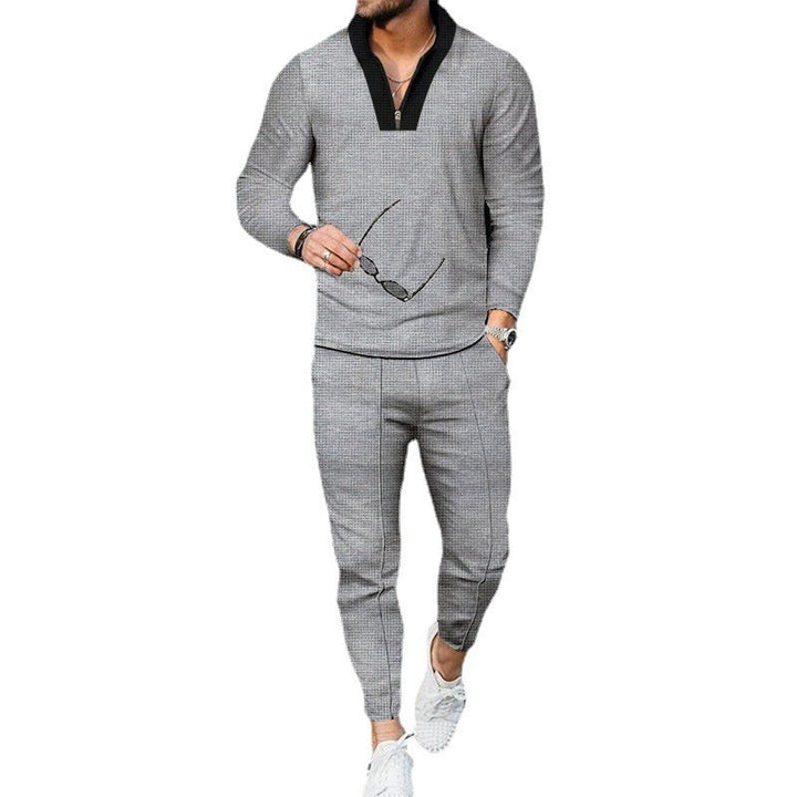 Men's modern leisure set half-zip henley sweater with raglan sleeves and tapered crease joggers Mune Fashion