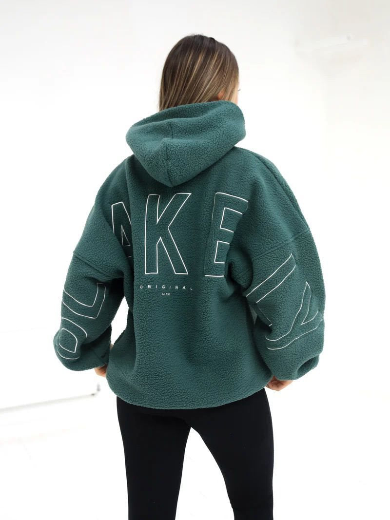 Women Oversize Teddy-Fleece-Hoodie with Logo Embroidery Mune Fashion
