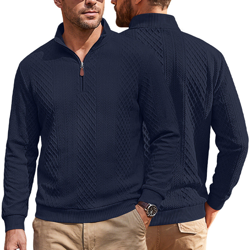Men's knit pullover with half zip and textured cable knit look Mune Fashion