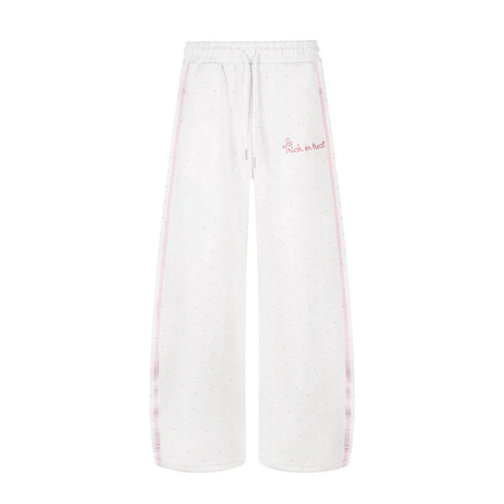 Women's Extra Wide Palazzo Sweatpants in Polka Dot Design with Elastic Comfort Waistband and Side Contrast Stripes Mune Fashion