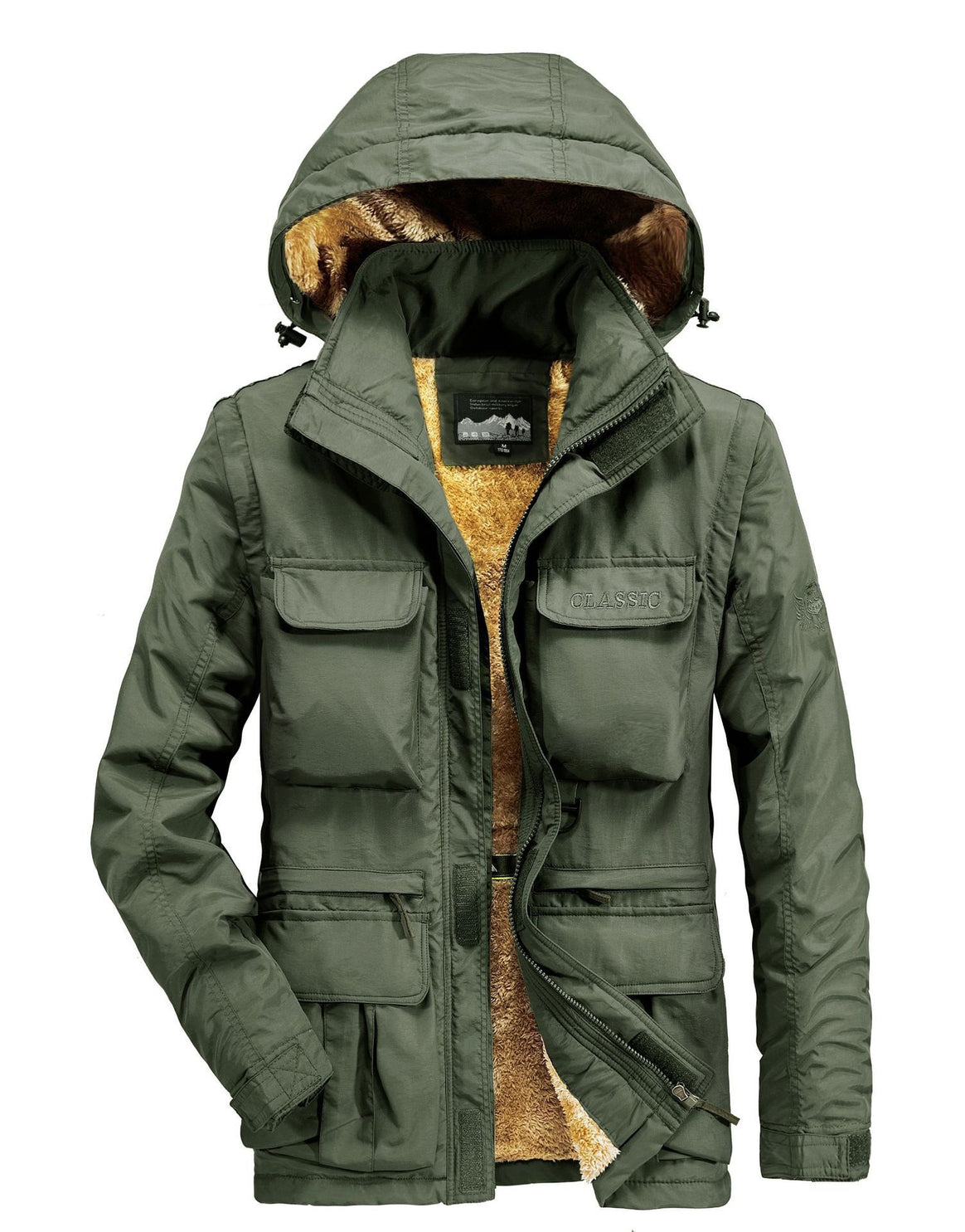 Men's thermal parka with teddy fleece lining, hood and multifunctional pockets Mune Fashion