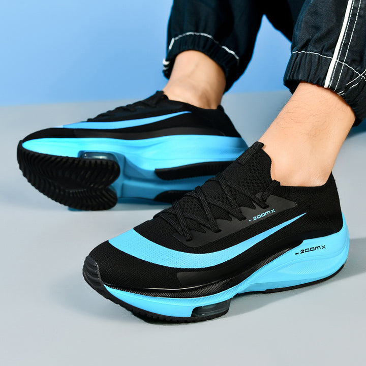 Unisex performance running shoe with sock-like knitted shaft, visible air cushioning, and responsive midsole Mune Fashion
