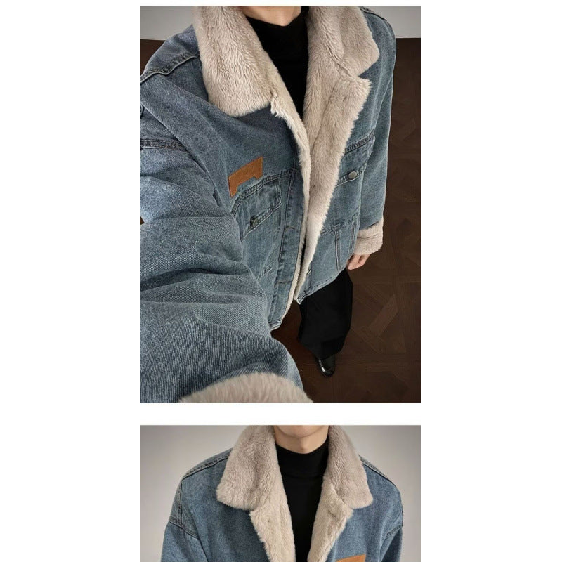Men's Denim Jacket with Faux Fur Collar Mune Fashion