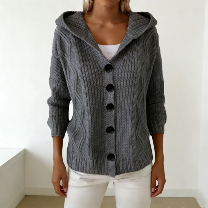 Women's hooded cardigan made of coarse cable knit with button closure Mune Fashion