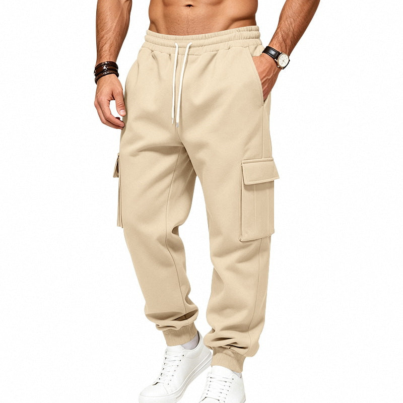 Men's cargo joggers made of sweat fabric with drawstring, elastic cuffs, and large flap pockets Mune Fashion