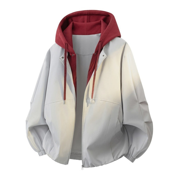 Men's Oversize Layered Look Bomber Jacket with Contrasting Hooded Inner Jacket and Elastic Hem Mune Fashion