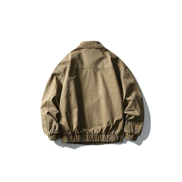 Unisex Short Boxy Denim Blouson Jacket with Zipper, Shirt Collar and Elastic Hem Mune Fashion