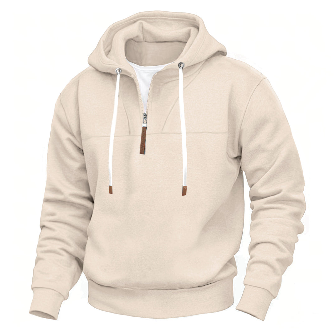 Men's hoodie with half zipper, soft inner lining and leather details Mune Fashion