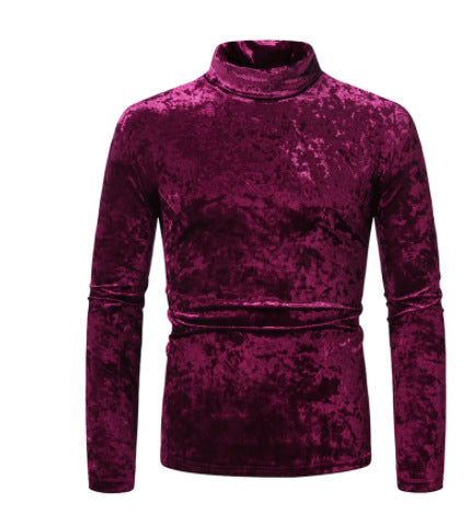 Men's figure-hugging velvet polo collar long sleeve shirt with stretch content Mune Fashion