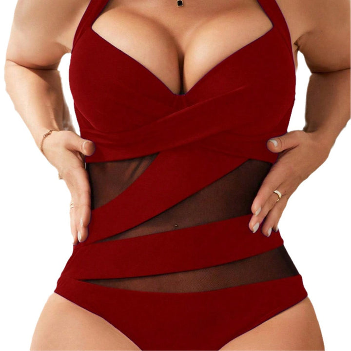 Women's One-Piece Swimsuit with Fashionable Wrap Design and Transparent Inserts Mune Fashion