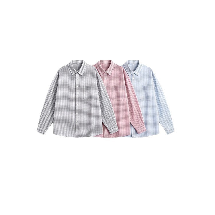 Unisex Relaxed-Fit Cotton Blend Check Shirt with Chest Pocket and Fine Mesh Structure Mune Fashion