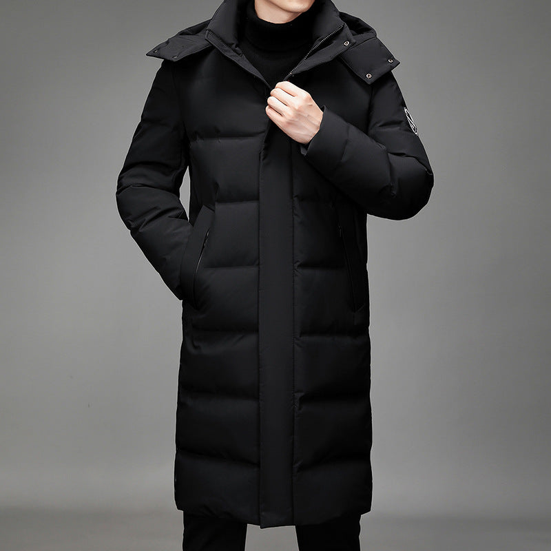 Men's Maxi-Length Thermal Quilted Coat with High Collar and Concealed Front Mune Fashion