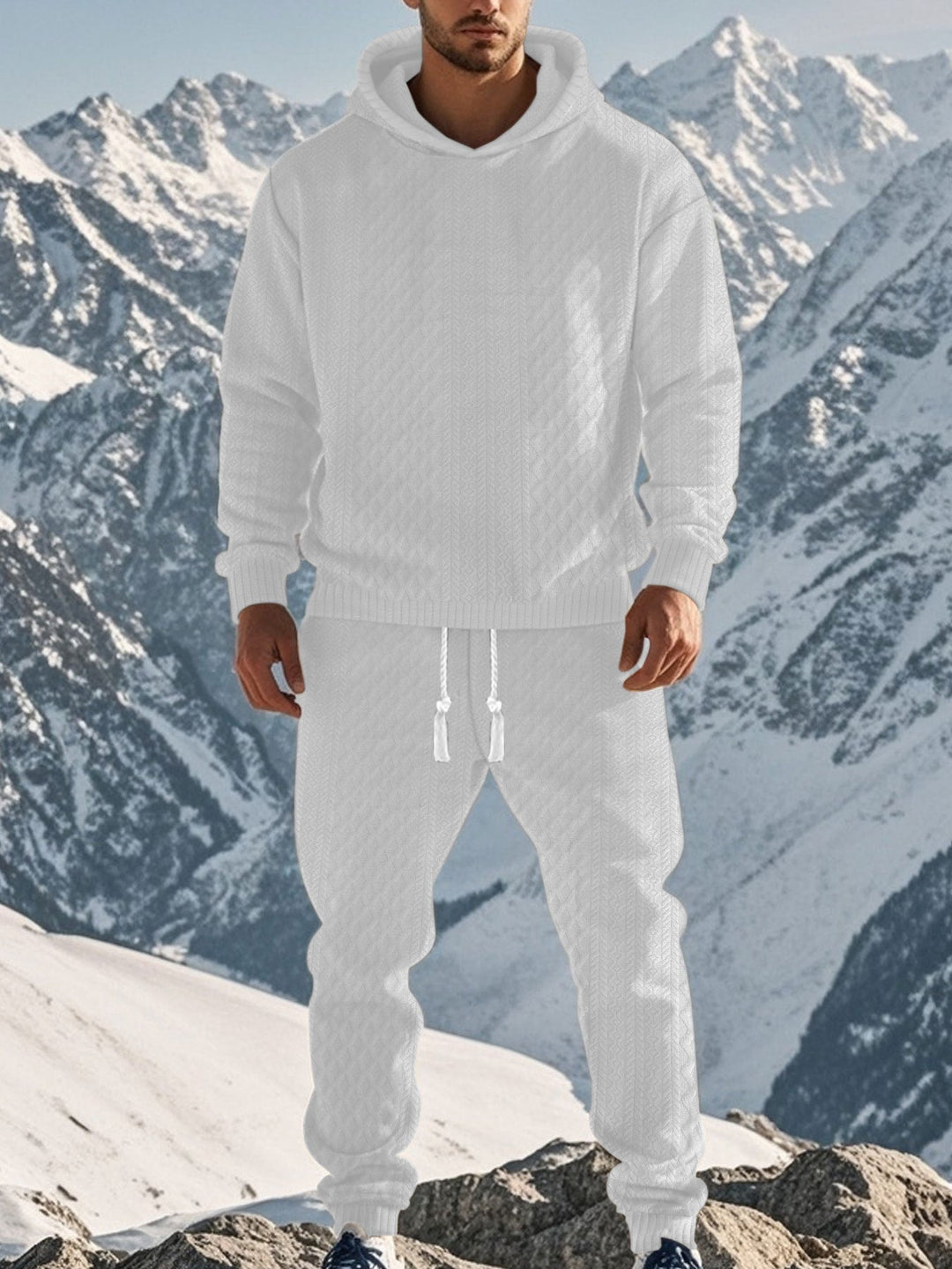 Men's Cozy Leisure Set with Hood and Elastic Waistband Mune