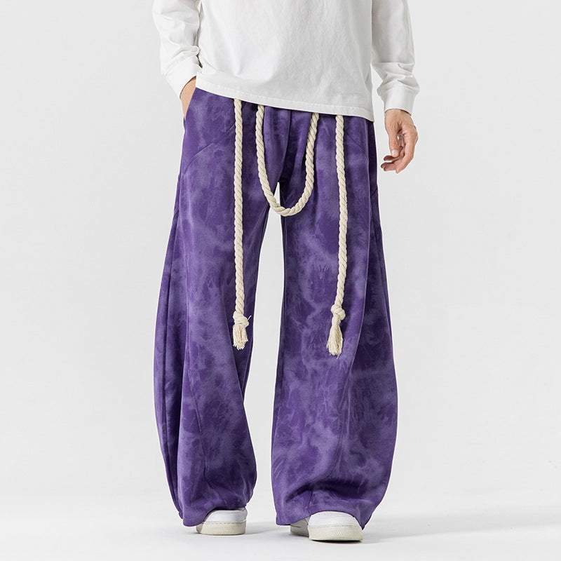 Unisex wide batik harem pants with decorative drawstring and deep crotch Mune Fashion