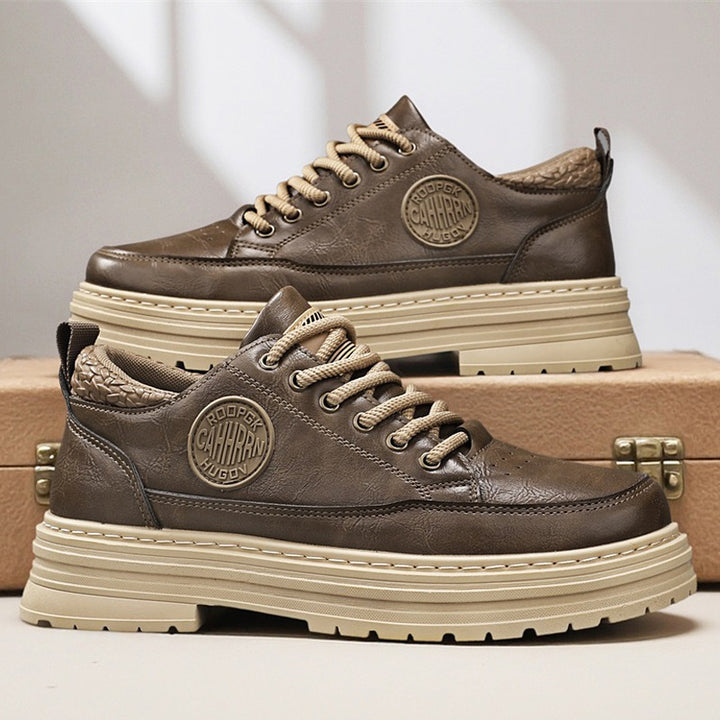 Men's robust platform leather sneakers with padded heel collar, pull tab, and grippy tread sole Mune Fashion