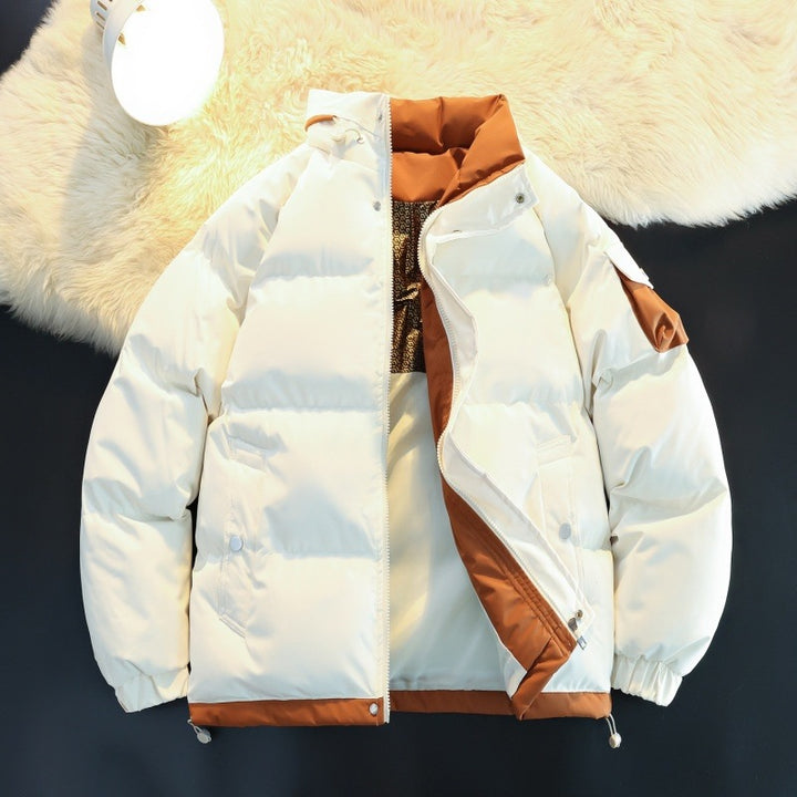 Men's Padded Down Look Outdoor Jacket with High Stand Collar, Contrast Inner Lining & Arm Pocket Mune Fashion