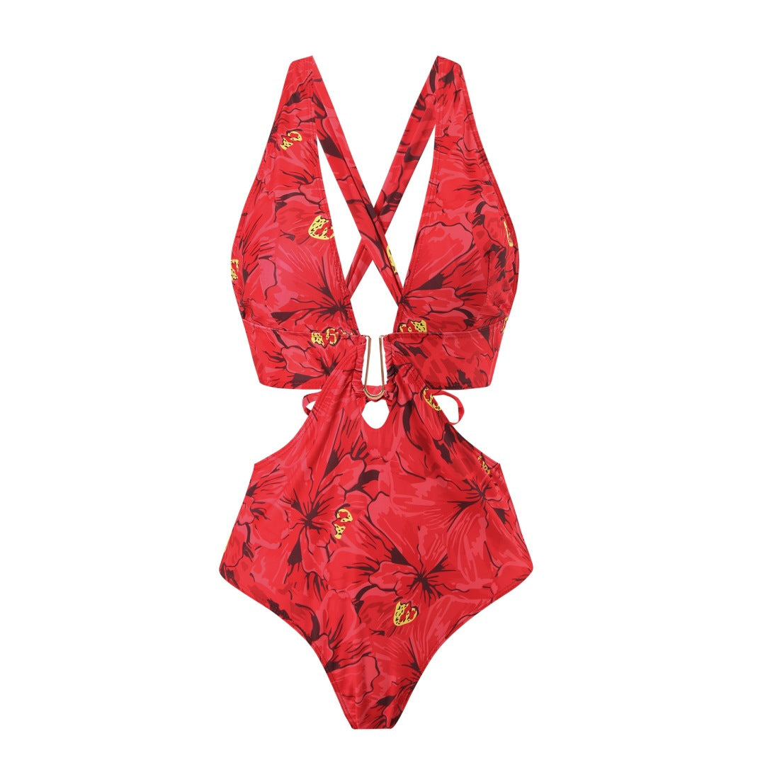 Women's swimsuit with floral accents and matching wrap skirt Mune Fashion