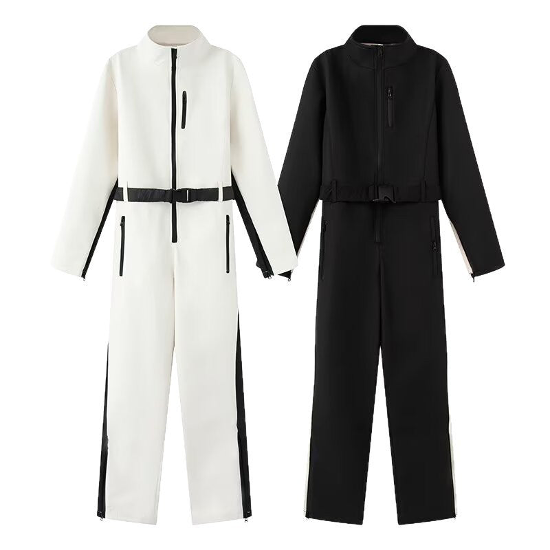 Women’s Utility Overall with High Collar, Functional Zippers and Waist Belt Mune Fashion