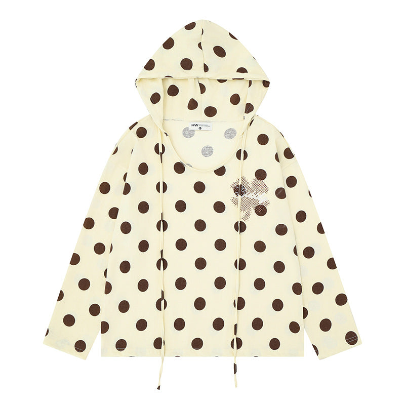 Women's lightweight hooded sweatshirt with all-over polka dot print, drawstring and relaxed fit Mune Fashion