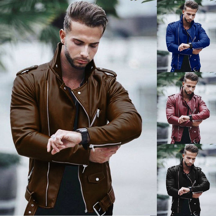 Men's stylish biker jacket made of faux leather with asymmetrical zipper and fitted cut Mune Fashion
