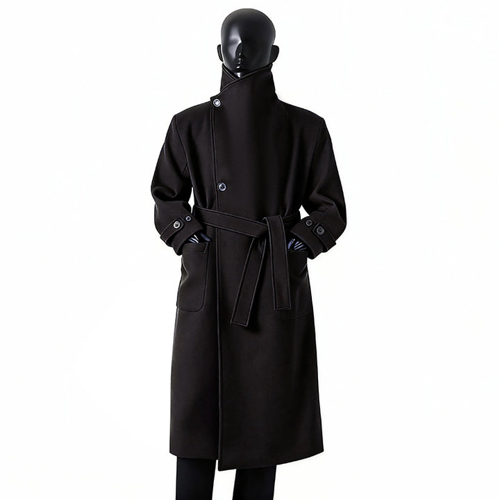 Men's Elegant Long Coat made of Wool Blend with Generous Shawl Collar and Roll-Up Cuffs Mune Fashion