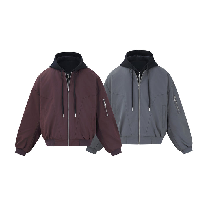 Men's short cut boxy hoodie bomber with hood insert and utility pockets Mune Fashion