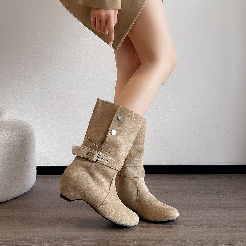 Ladies Elegant Ankle Boots with Stylish Buckle Mune Fashion