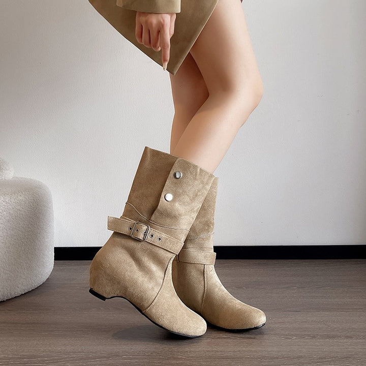 Ladies Elegant Ankle Boots with Stylish Buckle Mune Fashion