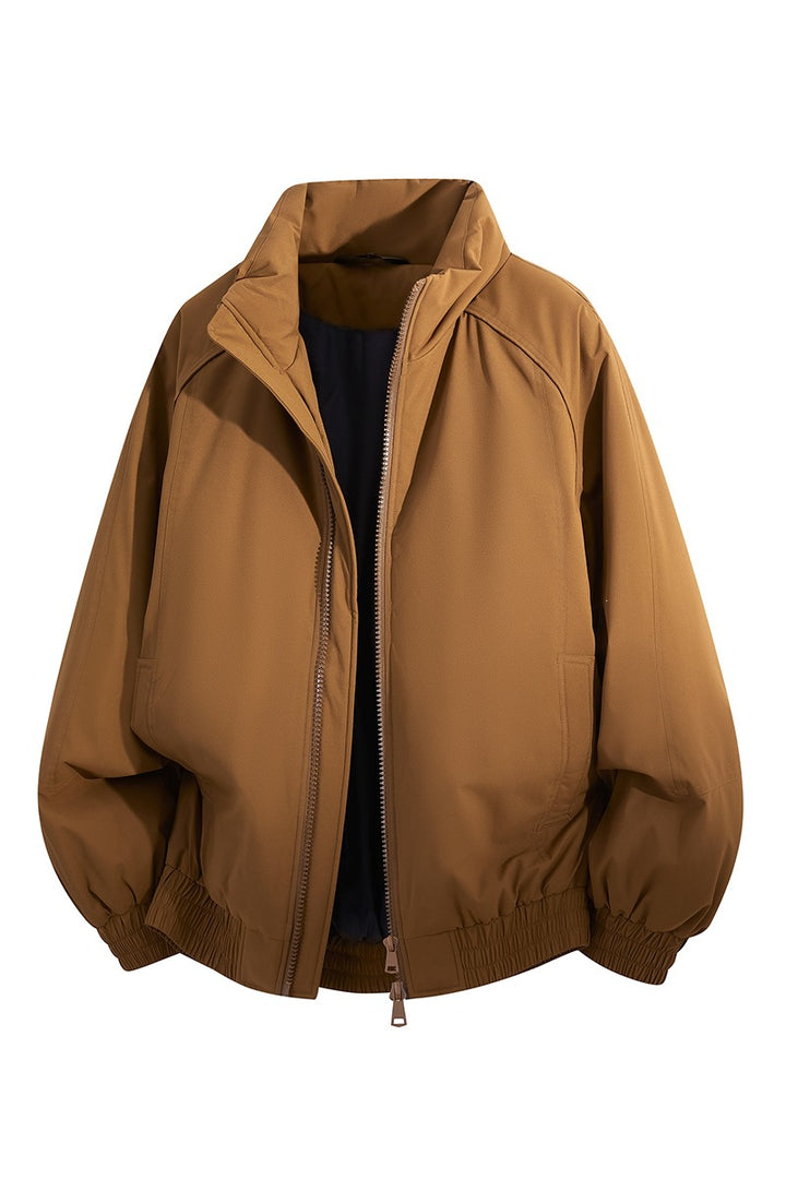 Unisex Oversize Bomber Jacket with Stand-up Collar, Elastic Hem & Padded Lining Mune Fashion