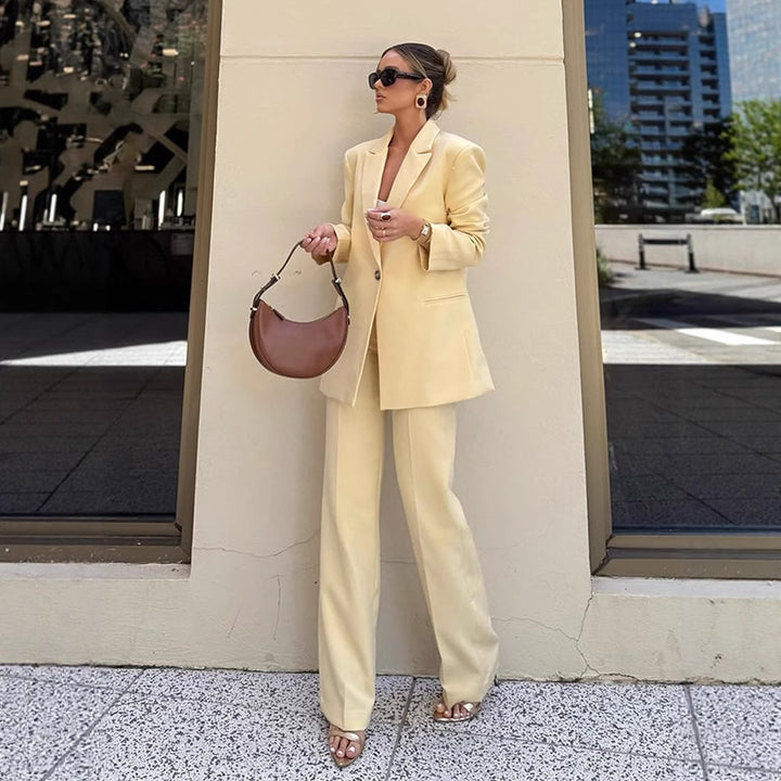 Women's Elegant Oversized Blazer with High Waist and Wide Leg Pants Mune Fashion