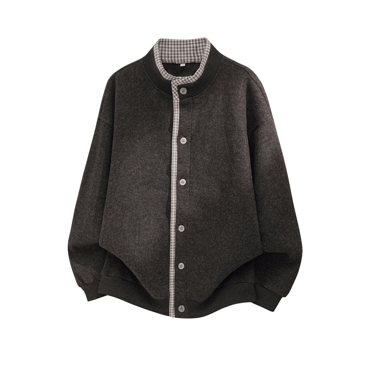 Unisex Oversize Shirt Jacket made of Wool Blend with Button Placket and Checked Inner Collar Mune Fashion
