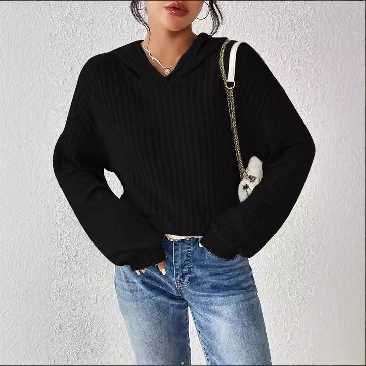 Women's Ribbed Hoodie Pullover with Hood and Casual Cropped Silhouette Mune Fashion