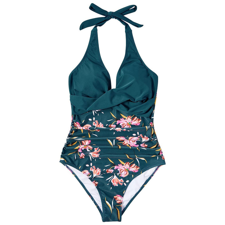 Women's High-Cut One-Piece Swimsuit with Floral Top Mune Fashion