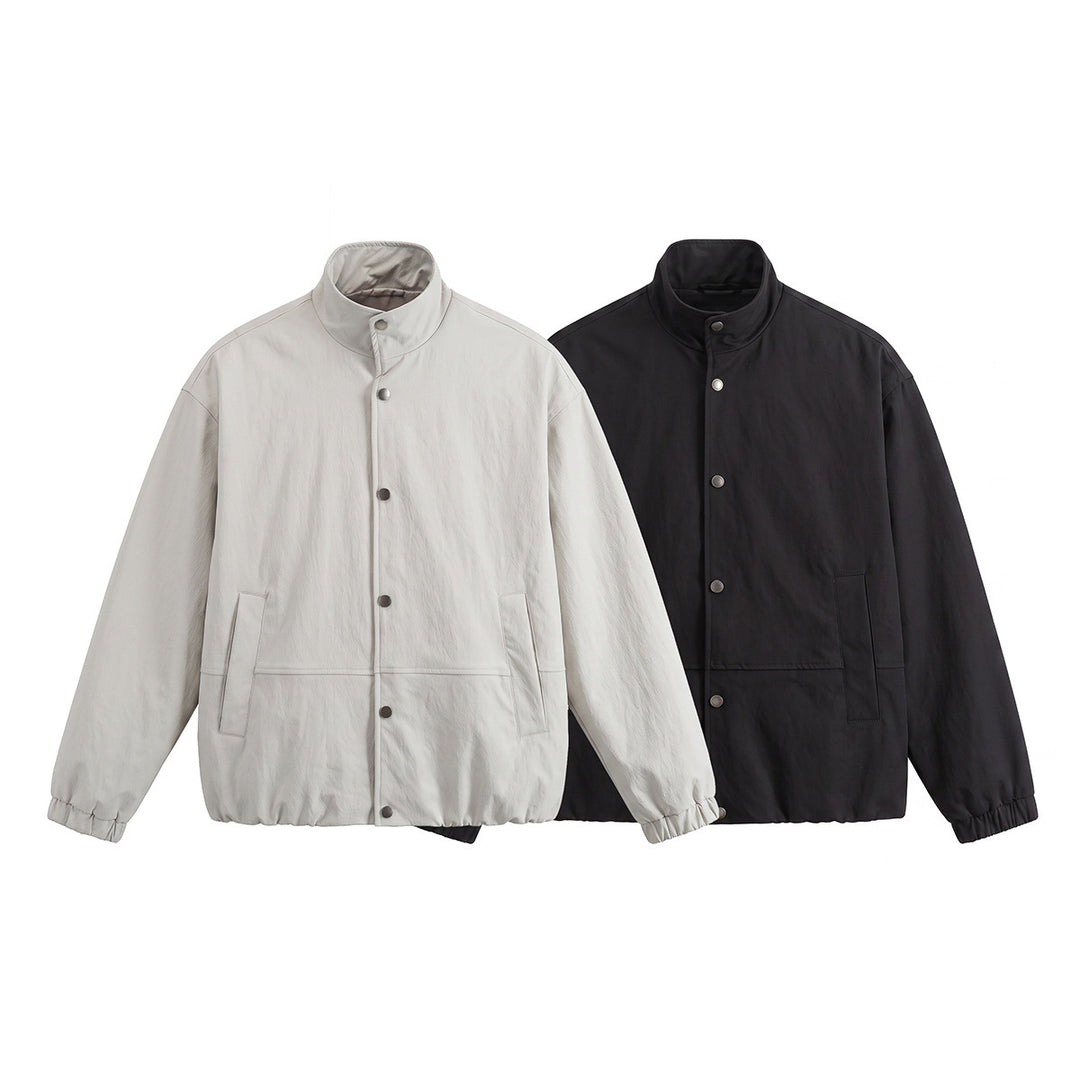 Men's short-cut minimalist boxy blouson with stand collar and press stud placket Mune Fashion