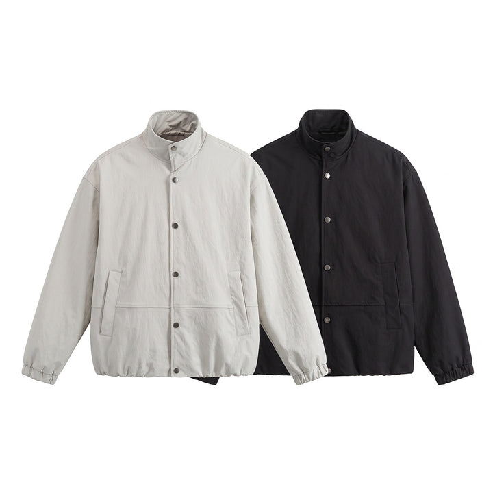 Men's short-cut minimalist boxy blouson with stand collar and press stud placket Mune Fashion