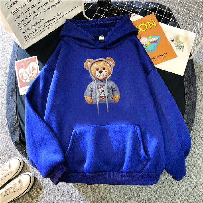 Unisex casual oversized hoodie with teddy front print, kangaroo pocket and soft fleece lining Mune Fashion