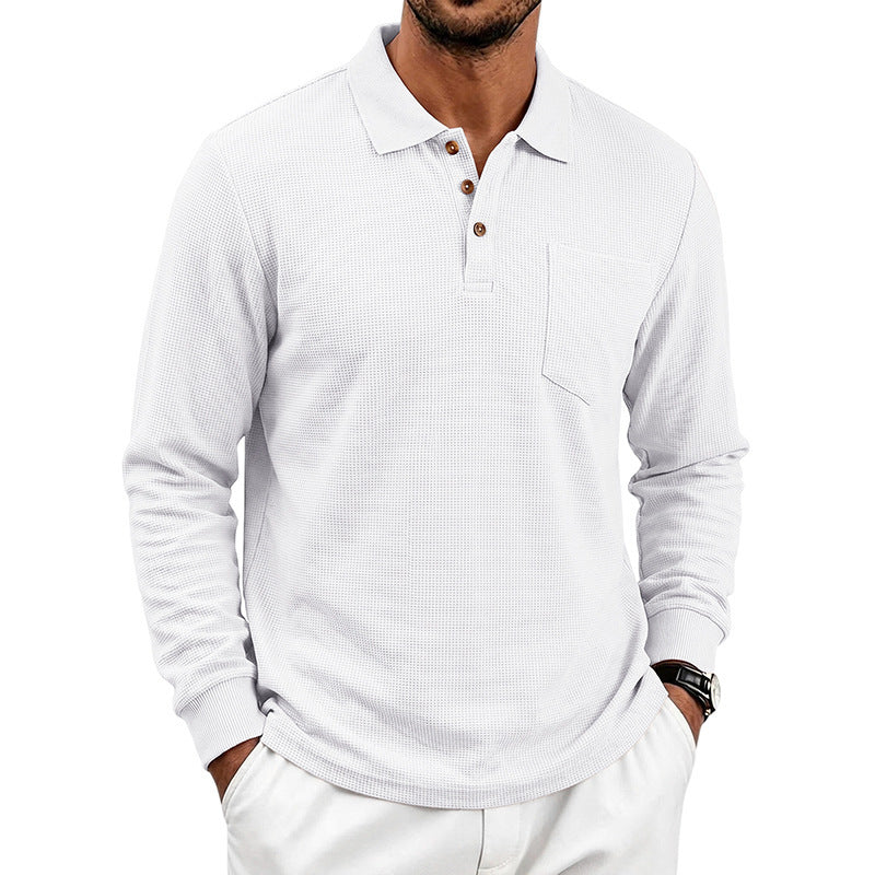 Men's Long Sleeve Waffle Piqué Polo with Button Placket and Chest Pocket Mune Fashion