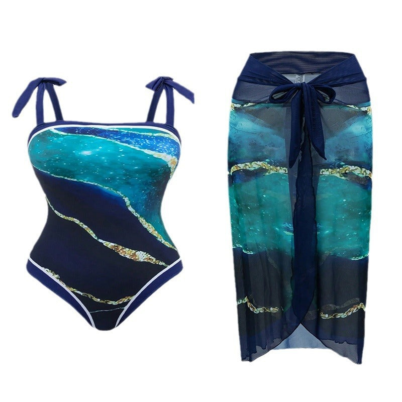 Women's One-Piece Swimsuit with Transparent Wrap Skirt Mune Fashion