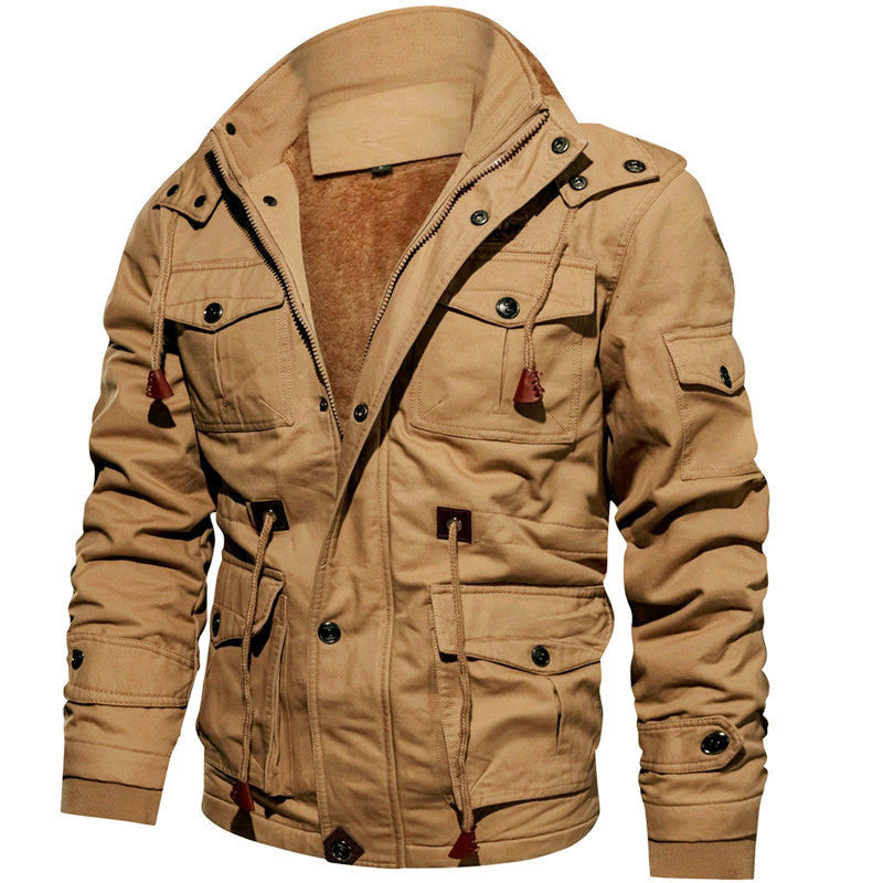 Men's canvas field jacket with teddy lining, hood and multifunction pockets Mune Fashion
