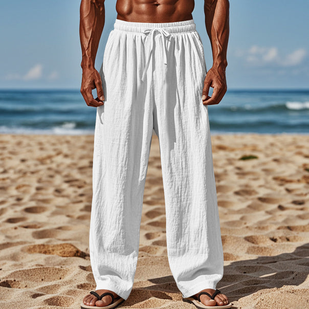 Men's airy beach trousers made of cotton-linen with drawstring and side pockets Mune Fashion