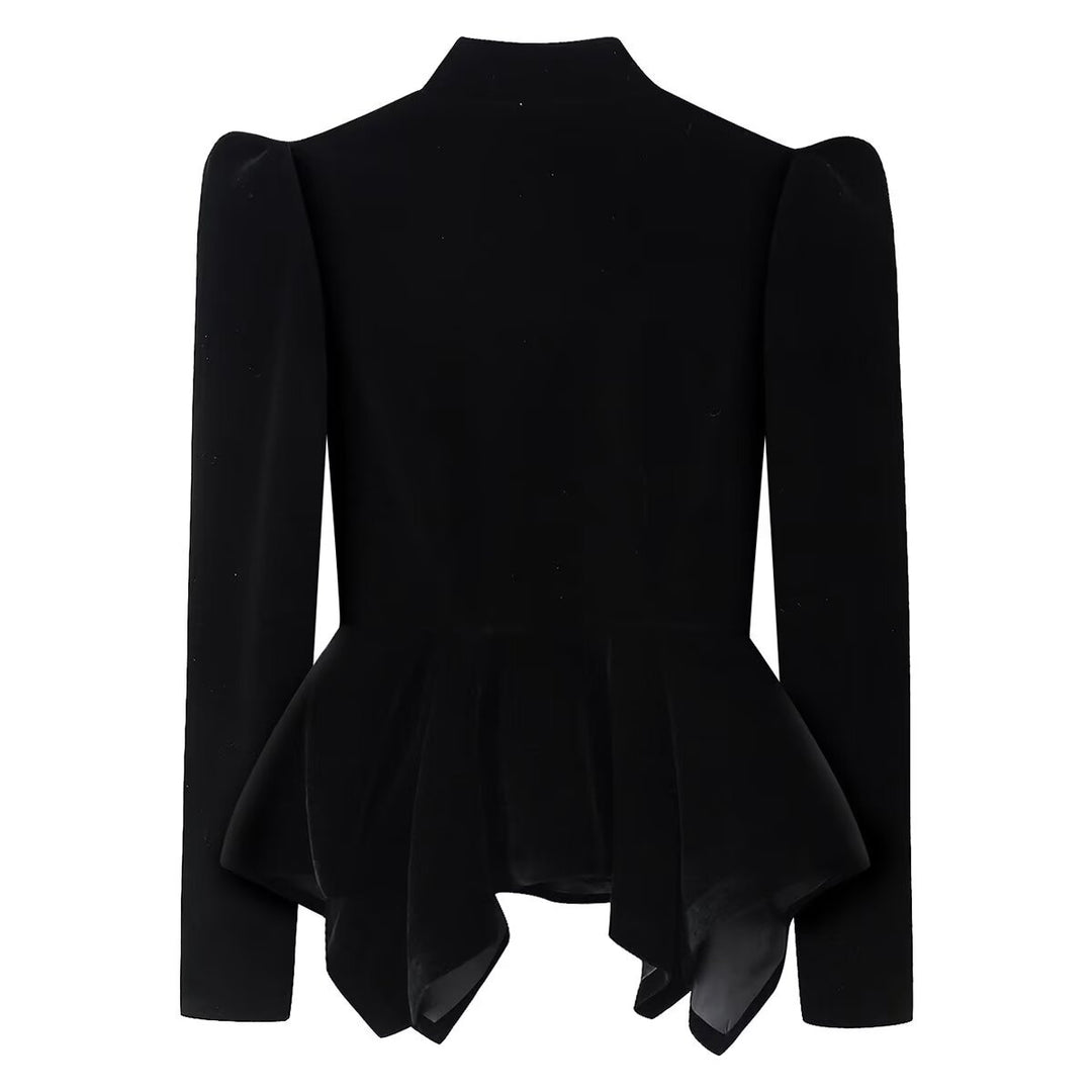 Women nan tailored velvet jacket with stand-up collar cut-out and asymmetrical peplum Mune Fashion