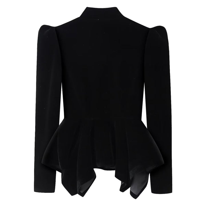 Women nan tailored velvet jacket with stand-up collar cut-out and asymmetrical peplum Mune Fashion