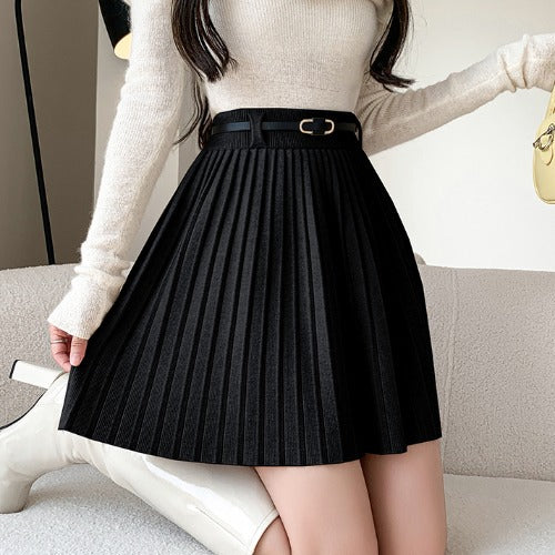 Women's Pleated Wrap Skirt with Belt Details Mune Fashion