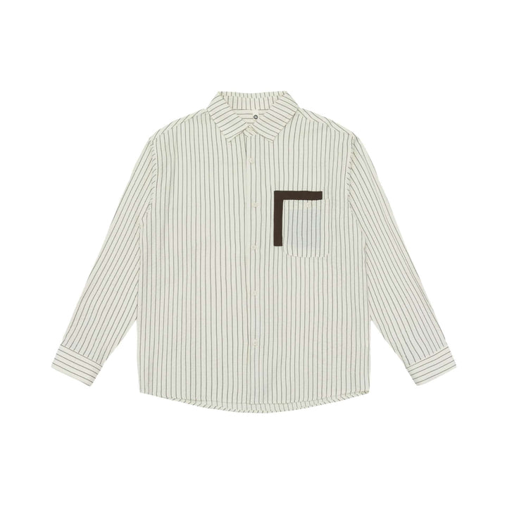 Unisex Casual Oversized Shirt with Vertical Pinstripe Pattern and Contrasting Chest Pocket Mune Fashion