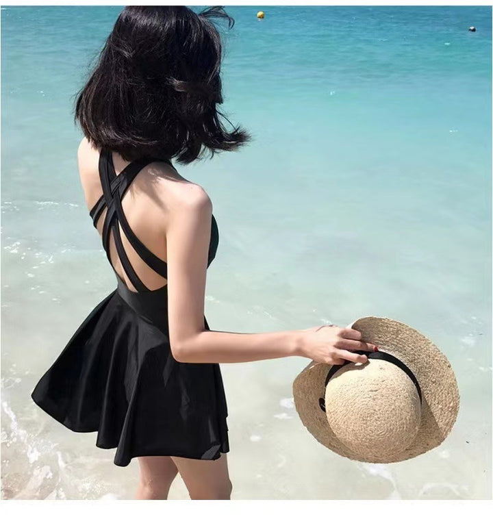 Women's swim dress with elegant X-strap design Mune Fashion