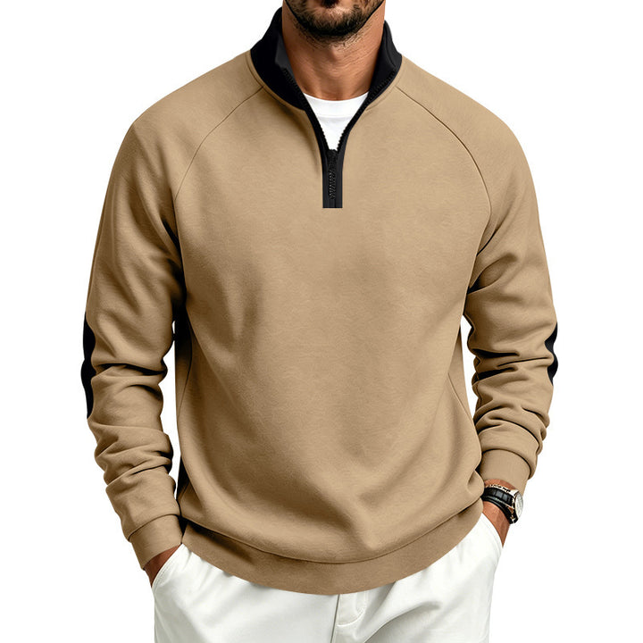 Men's sweatshirt with half-zip, contrast collar and elbow patches Mune Fashion
