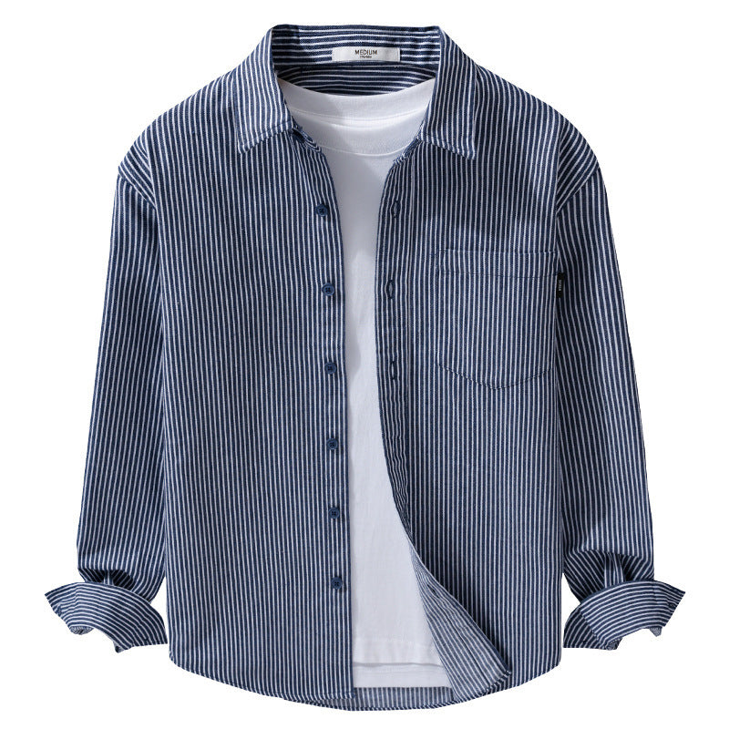 Men's lightweight pinstripe shirt in layering overshirt style with a Kent collar and patched chest pocket Mune Fashion