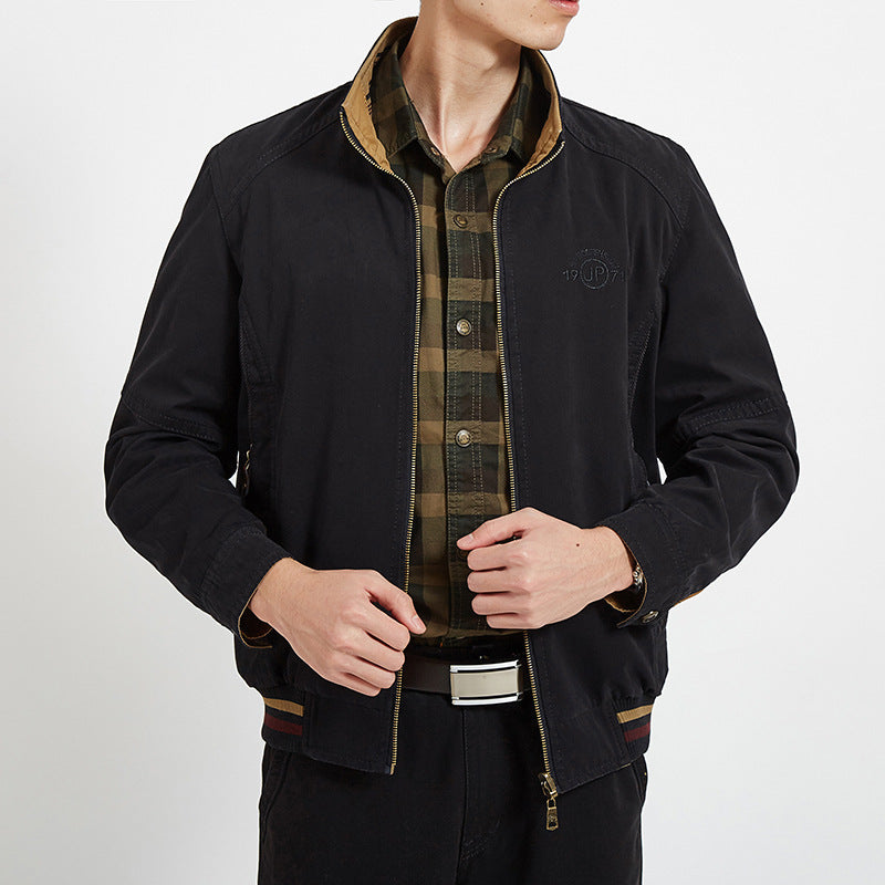 Men's lightweight canvas transition jacket with quilted shoulder yoke and zipper Mune Fashion