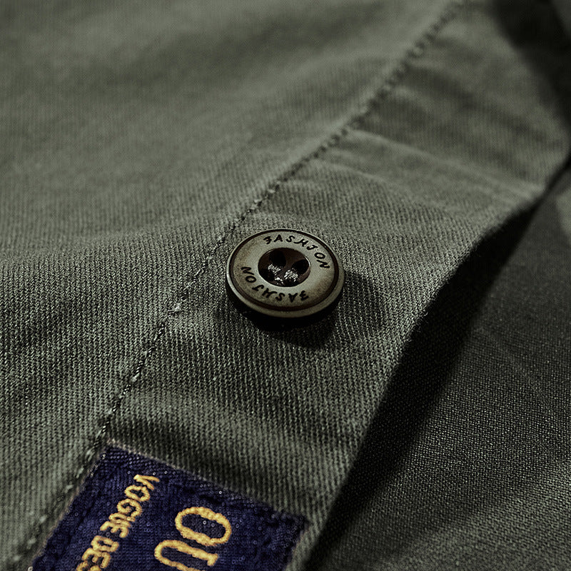 Men's Robust Canvas Utility Shirt with Chest Pockets and Kent Collar Mune Fashion